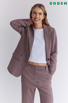 Boden Red Petite Longline Relaxed Check Blazer (189863) | €143