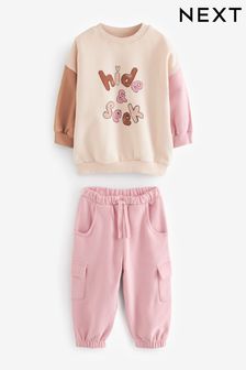 Pink Crew Sweatshirt & Cargo Joggers Set (3mths-7yrs) (190023) | TRY 431 - TRY 546