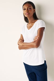 V-Neck Cotton Rich Cap Sleeve T-Shirt