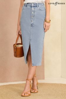 Svetlo modra - Love & Roses Denim Button Split Front Maxi Skirt (190423) | €48