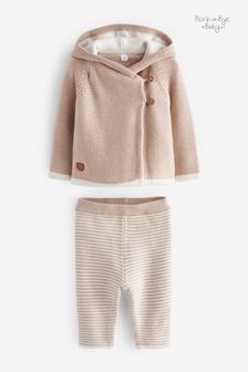 Rock-A-Bye Baby Boutique Natural Cotton Knitted Jacket and Trouser 2 Piece Set