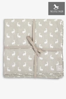 The Little Tailor Grey Baby Easter Bunny Print Muslin Blanket (190529) | CA$46