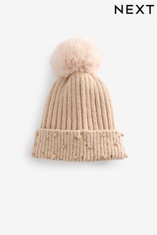 Beige Pearl Pom Beanie (3-16yrs) (190593) | AED30 - AED40