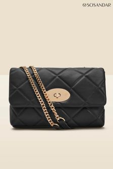 Sosandar Faux Leather Quilted Clasp Detail Cross Body Bag