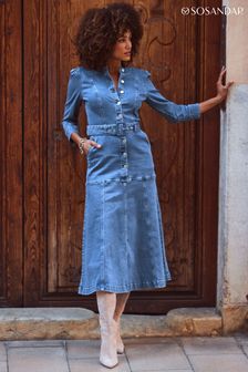 Sosandar Panelled Skirt Button Front Denim Dress
