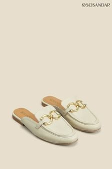 Sosandar Cream Leather Gold Trim Detail Mule Loafers (190973) | 90 €