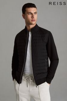 Reiss Black Flintoff Hybrid Quilt and Knit Zip-Through Jacket (191276) | €256