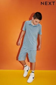 Mineral Blue Towelling Short Sleeve Shirt and Shorts Set (3-16yrs) (191953) | $26 - $39