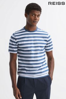 Reiss Blue/White Dean Cotton Crew Neck Striped T-Shirt (192144) | 353 QAR