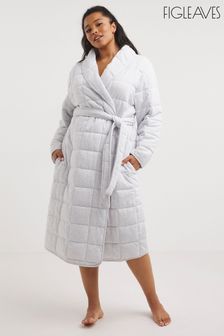 Figleaves Grey Luxury Quilted Long Dressing Gown
