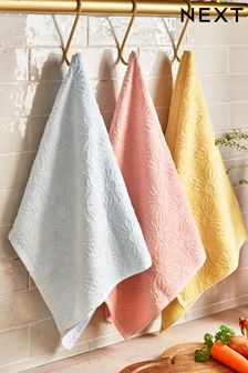 Set of 3 Pastel Daisy Terry Tea Towels