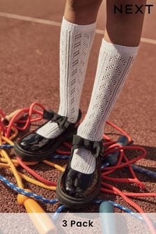White 3 Pack Cotton Rich Pointelle Knee High School Socks (193074) | KRW12,800 - KRW14,900
