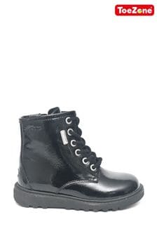 ToeZone Alice Patent Leather Lace up and Side Zip Black Boots (194011) | $57