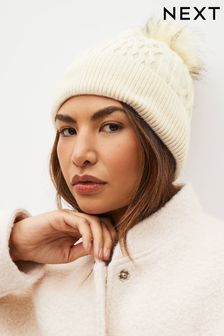 Patchwork Heart Cable Knit Pom Hat