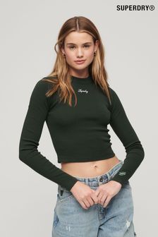 Superdry Olive Green Rib Long Sleeve Fitted Top (194739) | LEI 200