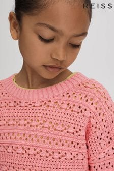 Reiss Pink Isobel Teen Crochet Crew Neck Jumper (194813) | OMR32