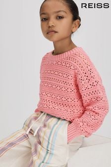 Reiss Pink Isobel Senior Crochet Crew Neck Jumper (194862) | $97