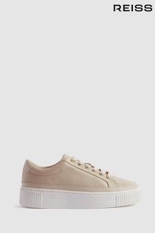 Reiss Nude Leanne Grained Leather Platform Trainers (194876) | €225