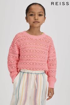 Reiss Pink Isobel Junior Crochet Crew Neck Jumper (194969) | $85