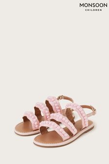 Monsoon Pink Leather Pearl Embellished Sandals (195358) | €20 - €21