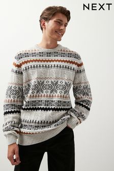 Okrągły dekolt - Dzianinowy sweter świąteczny o regularnym kroju (195433) | 92 zł