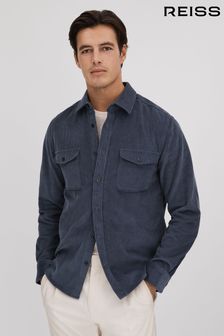 Reiss Dark Airforce Bonucci Corduroy Twin Pocket Overshirt (195477) | $209