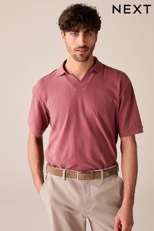 Cuban Collar Textured Short Sleeve Polo Shirt