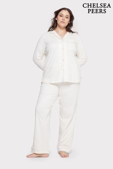 Chelsea Peers Cream Curve Organic Cotton Button Up Pyjama Set (195842) | €69