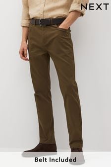 Tan Brown Slim Belted Stretch Denim Trousers (195848) | AED66