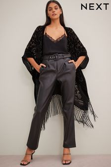 Black Velvet Fringe Kimono Jacket Containing Silk (195901) | €43