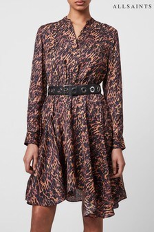 allsaints liza leopard midi dress