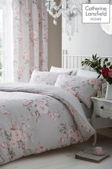 Catherine Lansfield Grey Canterbury Floral Duvet Cover and Pillowcase Set (196019) | $23 - $38
