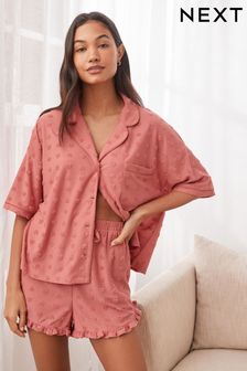 Pink Heart - Towelling Button Through Short Set Pyjamas (196126) | kr390