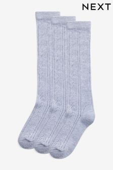 Grey 3 Pack Cotton Rich Pointelle Knee High School Socks (196222) | €7.50 - €8.50