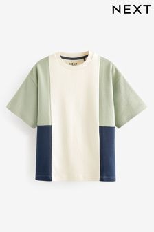 Green/ Ecru Oversized Short Sleeve Colourblock T-Shirt (3-16yrs) (196381) | 42 SAR - 60 SAR