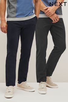 海軍藍／碳灰色 - 窄版彈力棉長褲—2件裝 (196497) | NT$1,600
