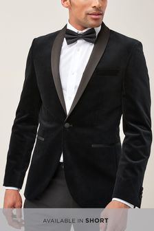 Black Slim Fit Velvet Shawl Collar Tuxedo Jacket (196542) | 33.50 BD