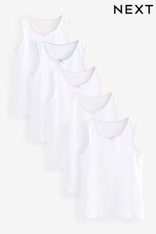 White Heart Lace Trim Vests 5 Pack (1.5-16yrs) (196598) | ￥1,740 - ￥2,430