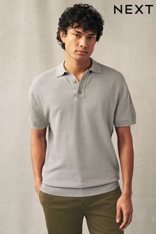 Grey - Knitted Bubble Textured Regular Fit Polo Shirt (196906) | kr390