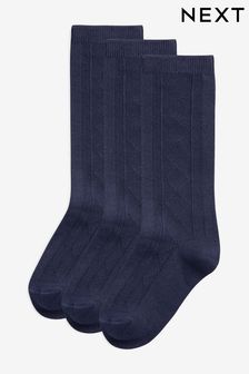 Navy Blue 3 Pack Cotton Rich Pointelle Knee High School Socks (197117) | €7.50 - €8.50