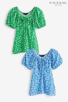 PixieGirl Petite Blue Ruched Front Short Sleeve T-Shirt 2 Pack (197415) | OMR20