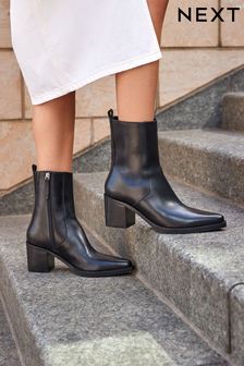 Black Forever Comfort® Point Toe Heeled Ankle Boots (197695) | 245 SAR