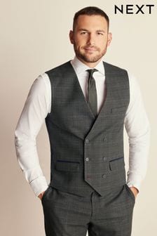 Green Slim Trimmed Check Suit: Waistcoat (197836) | SGD 88