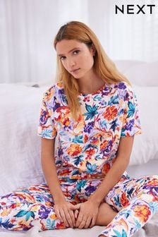 Blue/Orange Floral Short Sleeve Cotton Pyjamas (197841) | HK$221
