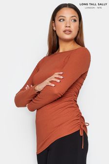 Long Tall Sally Brown Textured Ruched Side Top (197856) | KRW51,200