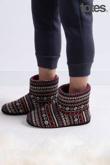 Totes Fair Isle Mens Boots Slippers