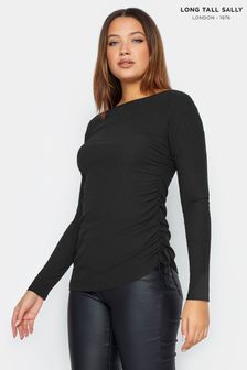 Long Tall Sally Black Textured Ruched Side Top (197986) | $41