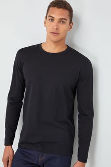 Negro - Corte estándar - Camiseta con cuello redondo y manga larga (198275) | 10 €