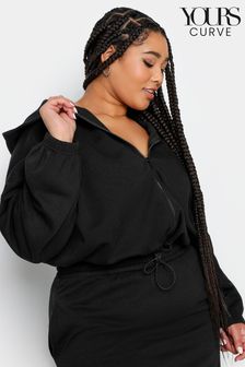 Negru - Yours Curve Cropped Zip Through Hoodie (198710) | 143 LEI