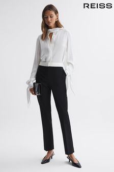 Reiss Black Olivia Tapered Contrast Waistband Trousers (198824) | OMR126